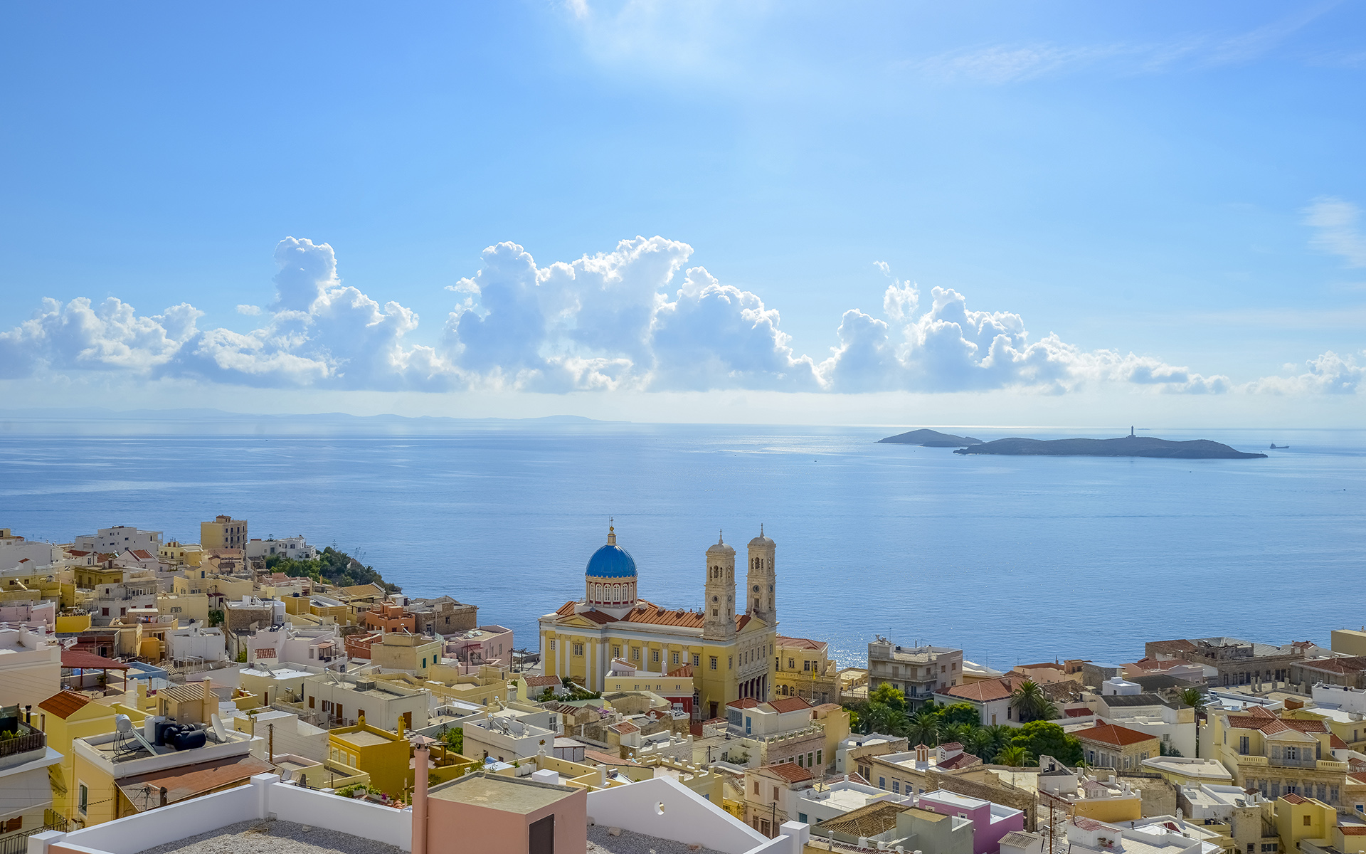 Panoramic view Syros island. 