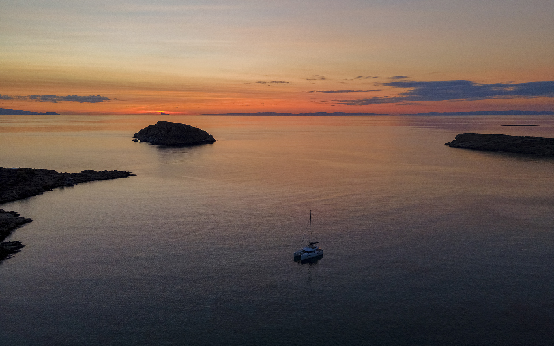 Sunset view of Syros island. 